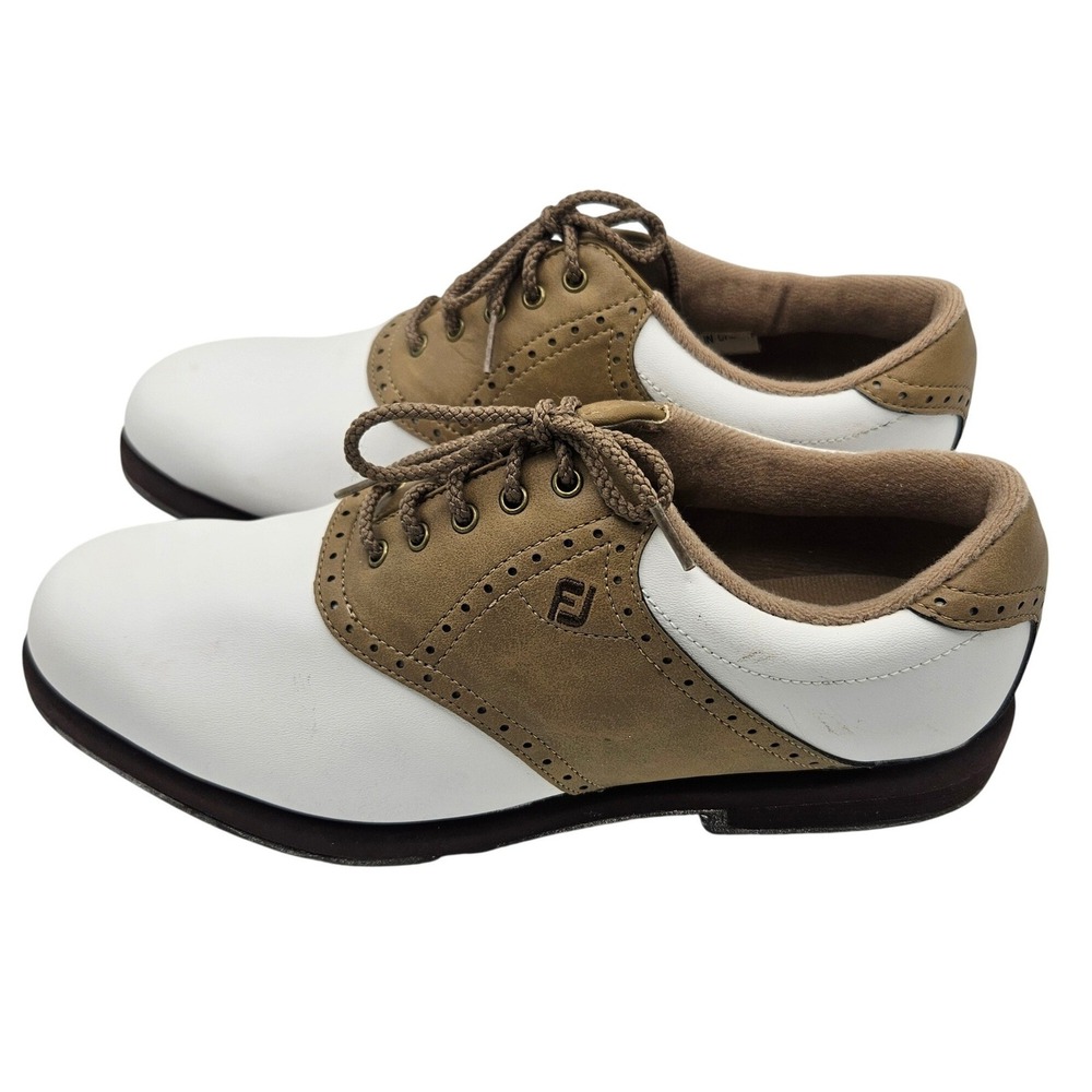 FootJoy GreenJoys Mens 7.5 M White Brown Saddle Spiked Golf Shoes 48727